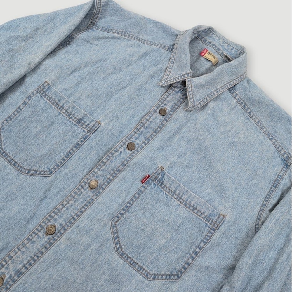 Vintage Y2K‎ Levi's Red Tab Denim Shirt Mens Blue Light Wash Casual Western